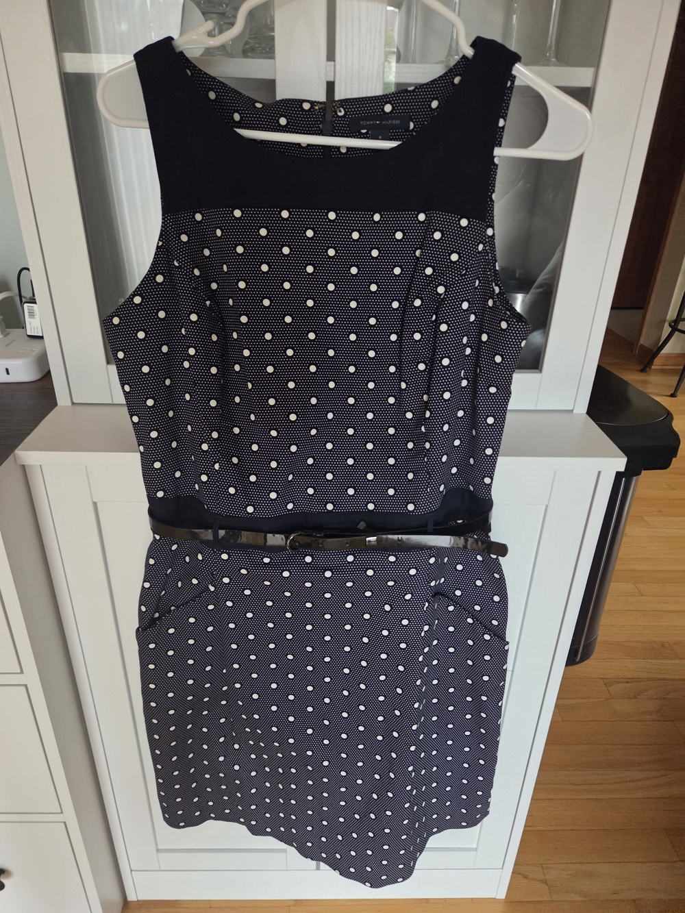 Tommy Hilfiger Navy and White Polka Dot Sleeveless Sheath Dress